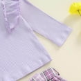 thumbnail image 4 of Zshosam Toddler Girl Clothes Fall Toddler Girl Outfits Ruffled Long Sleeve Top Plaid Tweed Skirt Set Fall Winter Girls Clothes Size 18 24 Months,(Light Purple 18-24 Months), 4 of 7