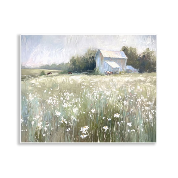 Stupell Industries Peaceful Pasture Meadow Landscape Painting Unframed Art Print Wall Art, 14 x 11