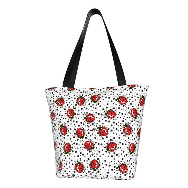 Balery Red Ladybugs On Black Dotted Bolsa de Hombro con Diseño, Bolsa Grande y Duradera, Bolsa Versátil para Compras