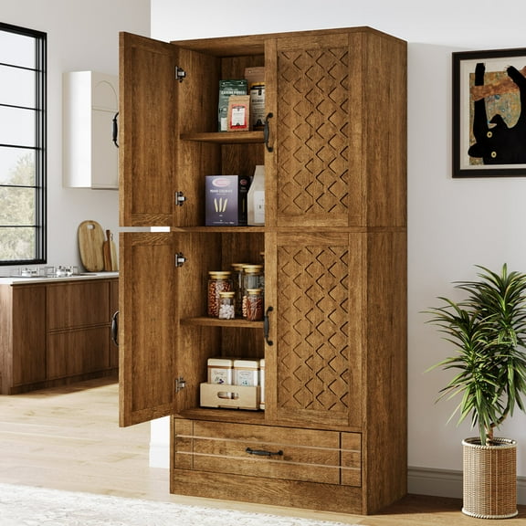 Tribesigns 70" Kitchen Pantry with Drawer, Farmhouse Wood Pantry Storage Cabinet with Doors, Shelves for Kitchen, Dining Room