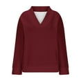 thumbnail image 5 of Womens Oversized V Neck Sweater Long Sleeve Cable Knit Tops Casual Loose Solid Color Pullover Sweatshirts (Wine XL), 5 of 5