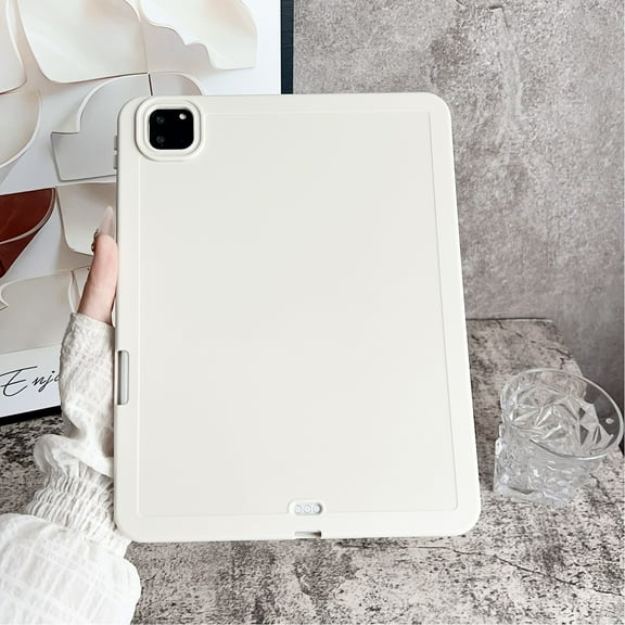 for iPad Pro 11 2022/2021/2020/2018/Air 4/Air 5 Silicone Case, Slim and Light, Shock and Drop Protection, Yellowing Resistant, Hard Back, with Pen Holder, Shock-Absorbing Corners, White