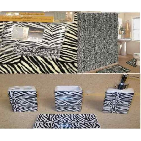 Zebra Bath Rugs - 19pcs Bath Accessory Set lovely white zebra print bathroom rugs& shower curtain!