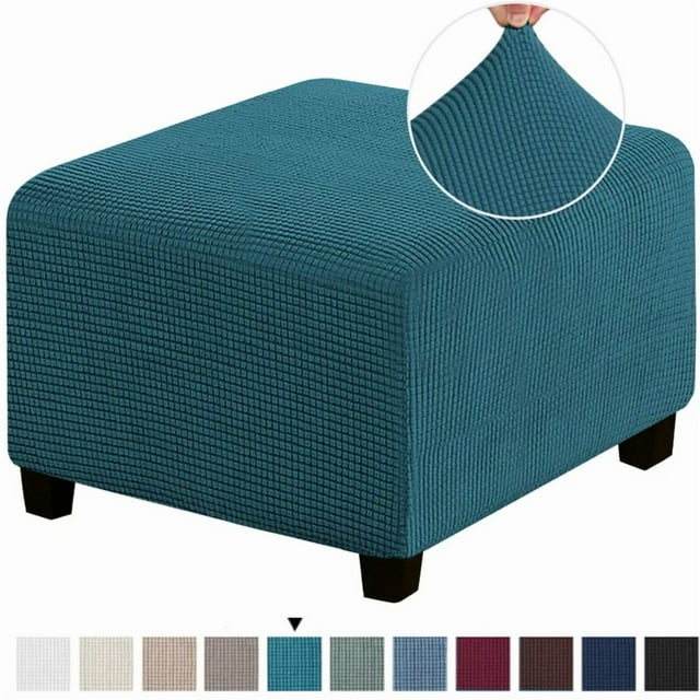 HLONK 3 Sizes Square Jacquard Durable Customized Stretch Footrest Ottoman Cover Folding Storage Stool Furniture Protector Slipcover (Dark Grey L)