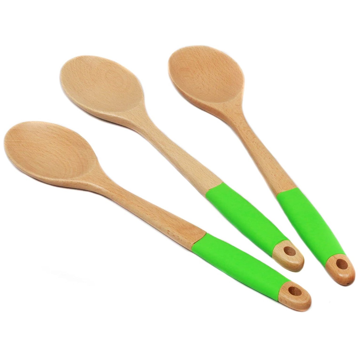 Chef Craft 14" Long Beechwood Wooden Kitchen Mixing Spoon with Silicone