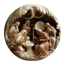 HCBY Nativity Scene Christmas Ornament - Deluxe Carved Religious Christmas Tree Pendant with Blessing Theme for Home Decor B