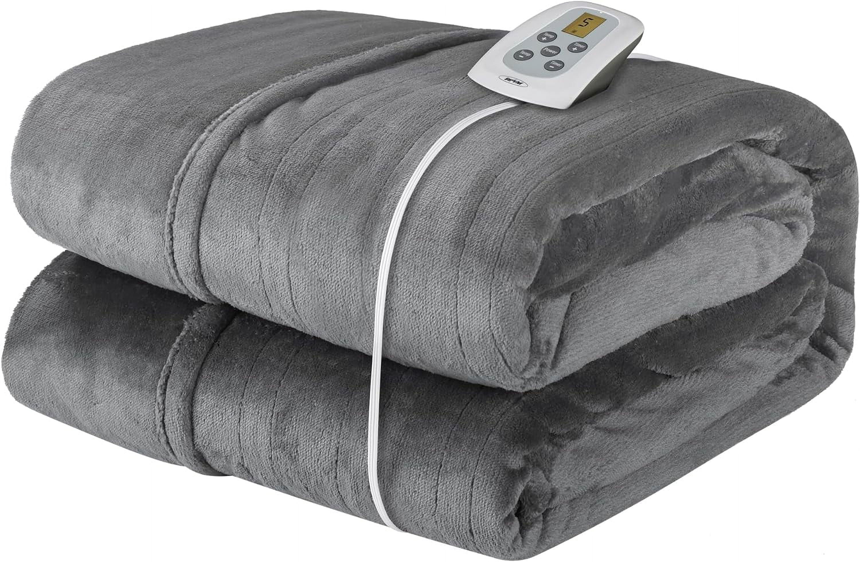 Mayincolor Electric Heated Blanket, 84" x 62" Twin Size Electric Blanket with 10 Heating Levels and 12 Hours Auto-Off, Soft Flannel Blanket with ETL & FCC Certification, Grey