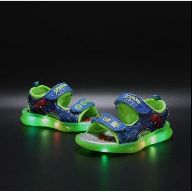 Sandalias de verano para niños de Disney, sandalias deportivas luminosas con luz Led ostentosas para bebés y niños, zapatos Unisex de Spiderman para niños, zapatos 29 Gao Jinjia LED