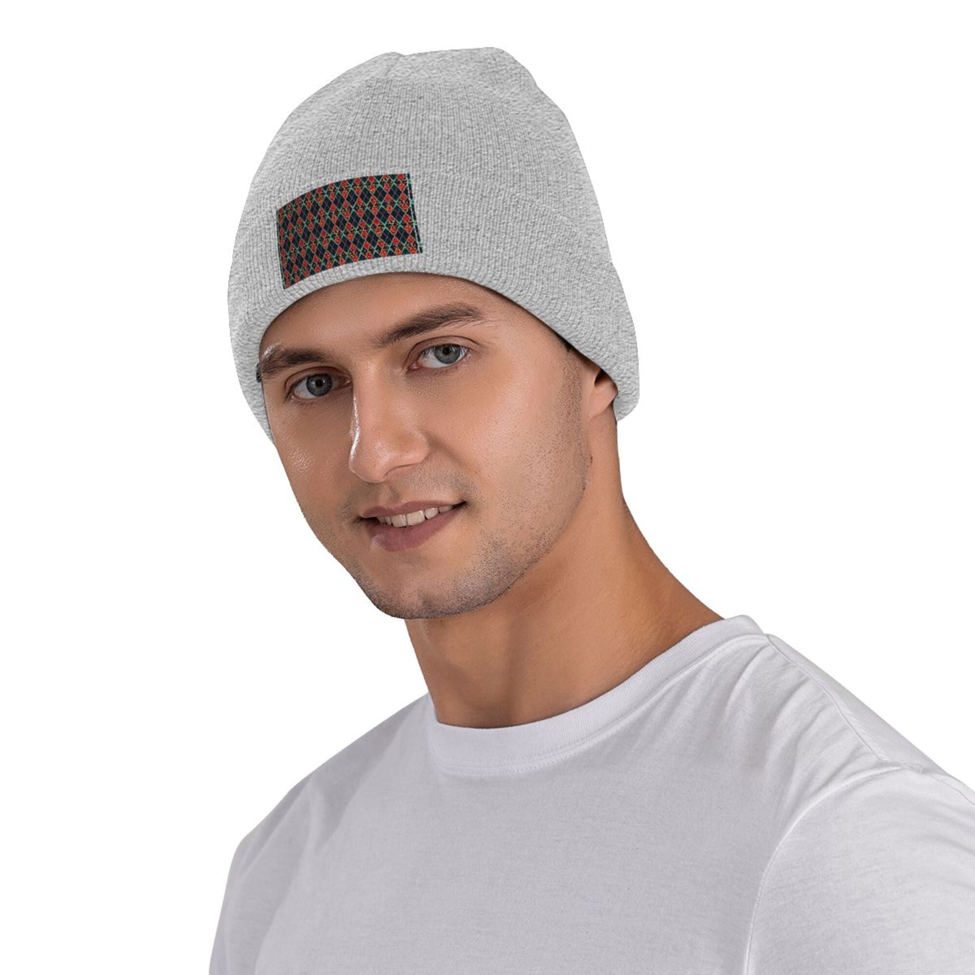 ZICANCN Geometric Diamond Graphic Knit Beanie Hat, Winter Cap Soft