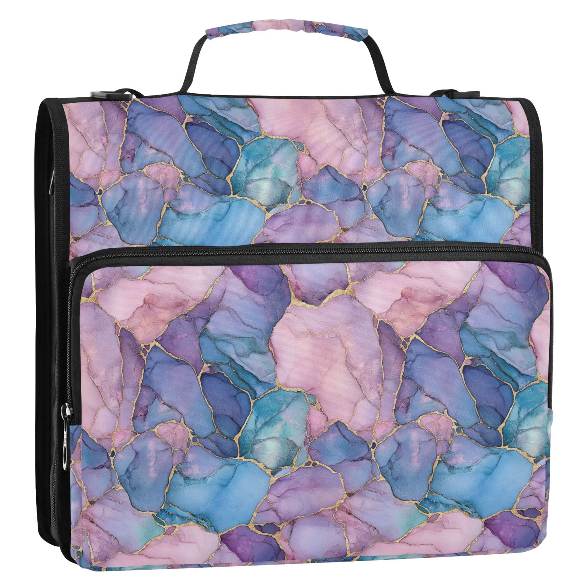 FORMRS Zipper Binder with Shoulder Strap 2-inch Ring 500 Sheet Capacity File Bag, Pink Marble Pattern