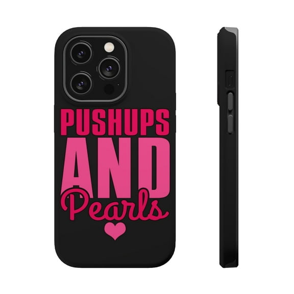 DistinctInk Tough Case for Apple iPhone 15 PRO (6.1" Screen), Compatible with MagSafe Charging - Pushups and Pearls