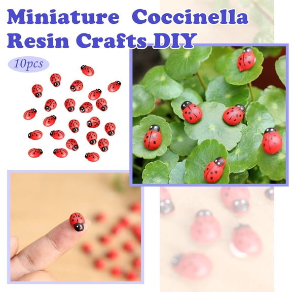 Safeglitz 10Pcs Miniature Resin Ladybug Figurines, Realistic Red Crafts for DIY Garden Ornaments, Potted Plant Decor, and Fairy Garden Accessories