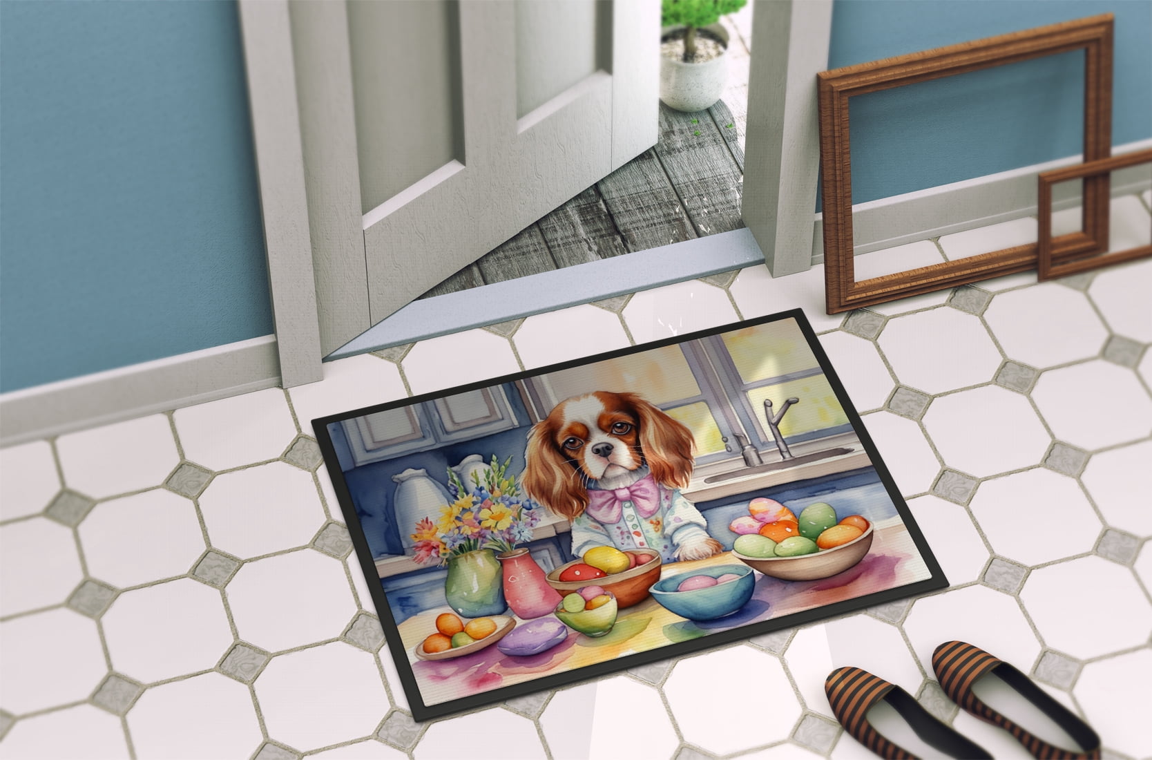 Decorating Easter Yorkshire Terrier Doormat
