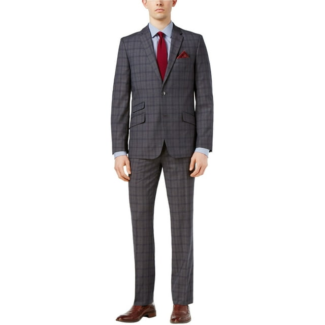 Ben Sherman Mens Plaid Formal Tuxedo, Grey, 38 Short / 32W x 37L