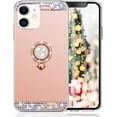 thumbnail image 2 of Compatible with iPhone 12 Makeup Mirror Case Diamond Glitter Rhinestone with Ring Stand Kickstand Cute for Girls Women Protector Cover Bling Crystal Ring Holder Finger Grip Case 6.1" Rose Gold, 2 of 12