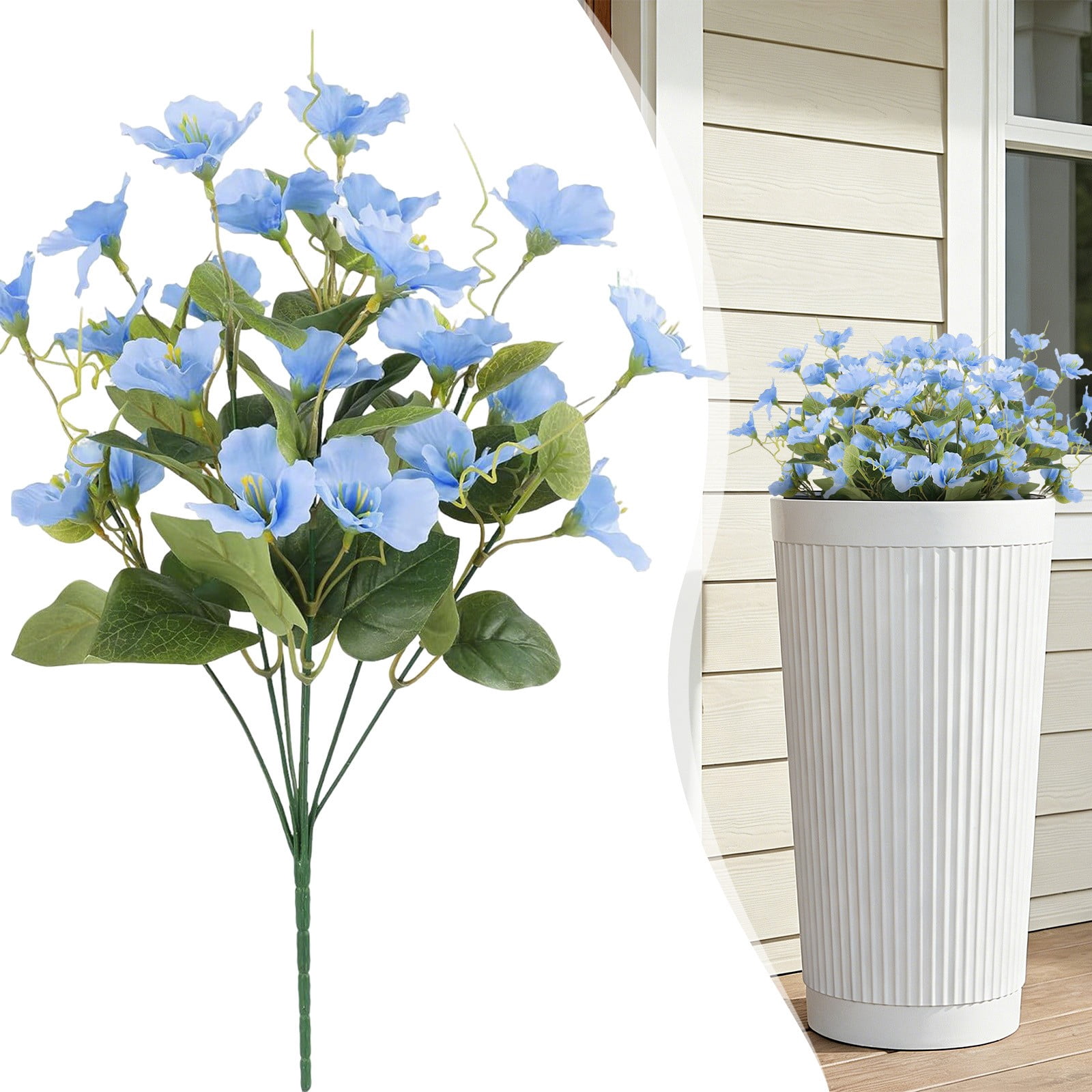 Artificial Flowers Faux Plants Outdoor Fake Flowers Spring Decor,7 Bundles Realistic Plastic Blue hibiscus flowers UV Resistant for Porch Patio Home Yard Garden Window Box Pot Planters