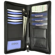 Leather Travel Wallet & Passport Holder holds 4 Passports Credit Cards ID Travel Document Holder