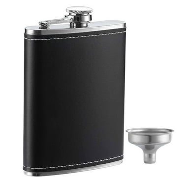 WSBArt 8 Oz Hip Flask for Liquor Black Leather Flask and Funnel, Leak Proof 18/8 Stainless Steel Pocket Flask for Men Gift