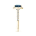 thumbnail image 3 of ANGARA Natural East-West Cushion 3.2 ct London Blue Topaz Cocktail Halo Ring in 14K Yellow Gold for Women (Size-10x8mm) | November Birthstone Jewelry for Women | London Blue Topaz Ring (Ring Size- 11), 3 of 10