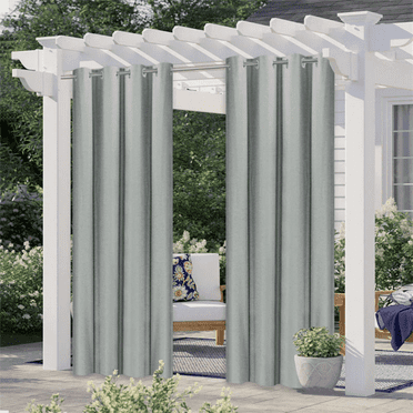 Grey Waterproof Outdoor Curtain, Grommet Top Privacy Curtain for Front Porch, 1 Panel, 52" W x 108" L