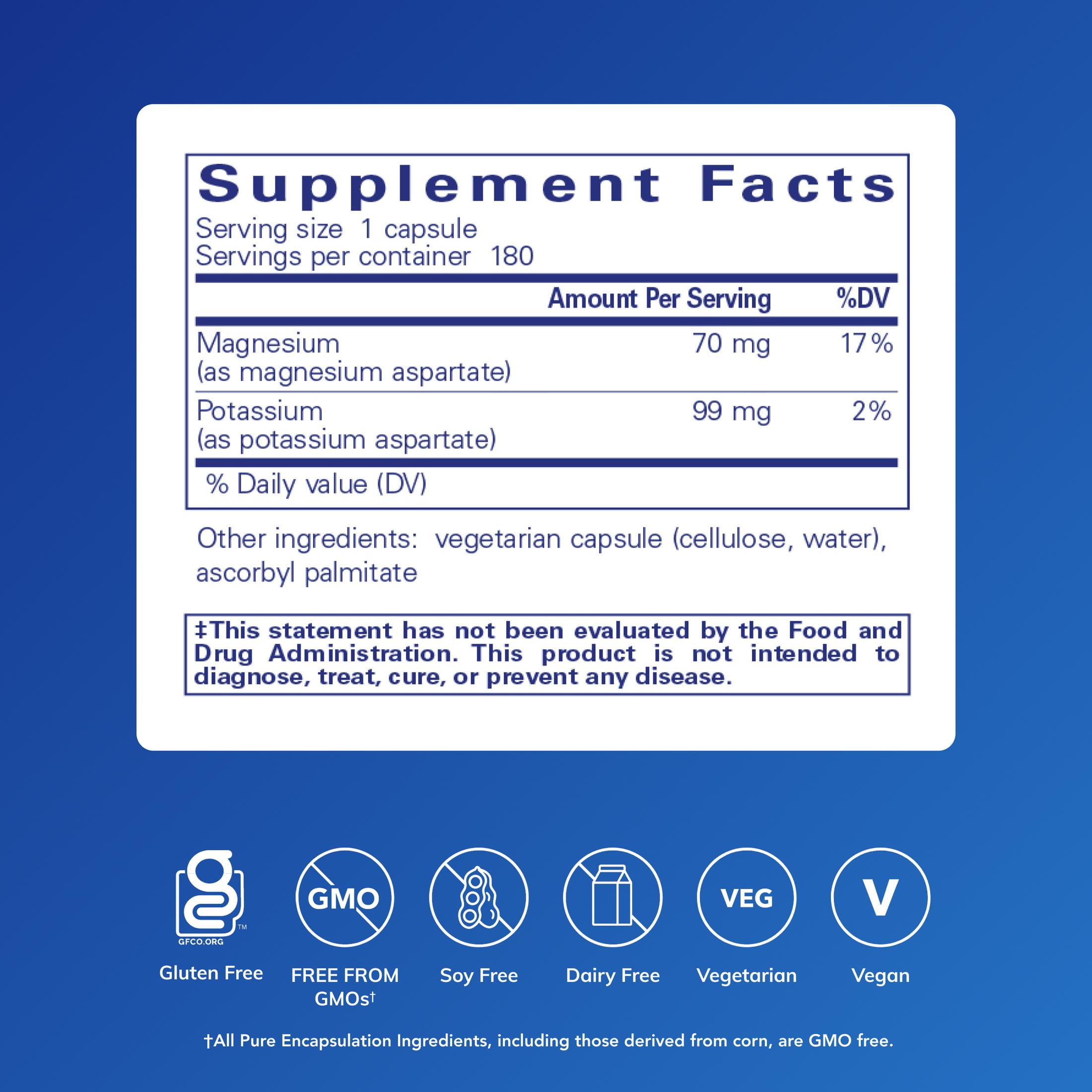 Pure Encapsulations Potassium Magnesium (Aspartate) | Supplement to Support Heart, Muscular, Bone, and Nerve Health* | 180 Capsules