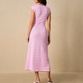 thumbnail image 5 of Women's Striped Ribbed Knit Dress 2026 Crewneck Cap Sleeve Bodycon Dress Summer Long Maxi Lounge Sweater Dresses, 5 of 6