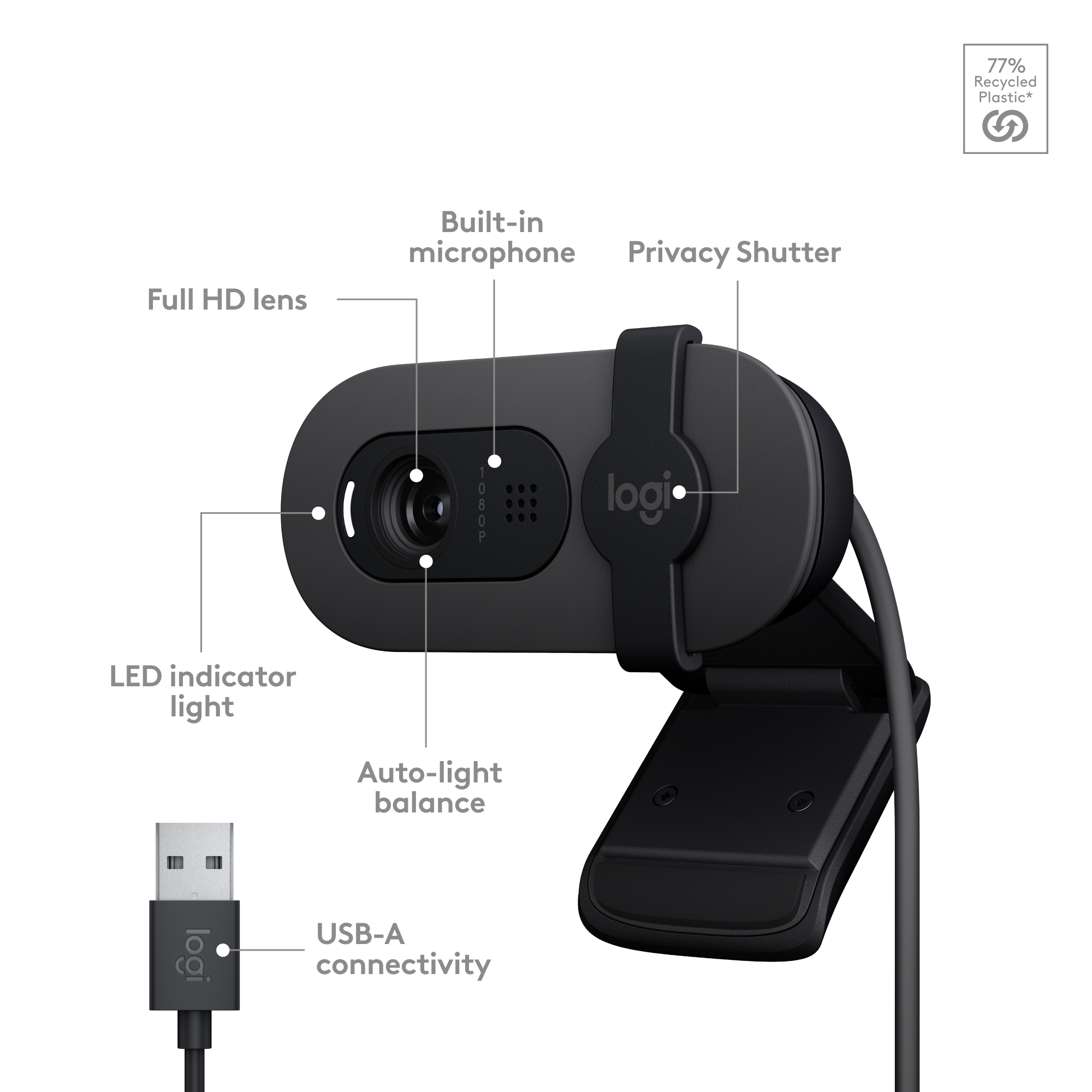 Logitech Brio 100 Full HD Webcam with Graphite photo 6
