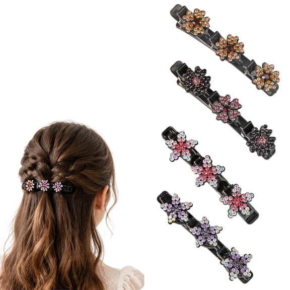 Crystal Rhinestone Flower Hair Clips for Women, Sparkling Braid Clips Secure Bangs Flyaways & Small Sections, Daily Hair Accessories Gift