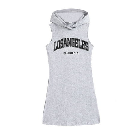 

Little Girls Dresses Size 8 Years-9 Years Hoodies Dress Letter Printed Casual Sleeveless Sweatshirt Jumper Pullover Hooded Sundress