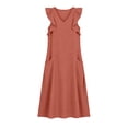 thumbnail image 4 of Karymi Spring Dresses for Women Fake Cotton Linen Sleeveless Maxi Dress, V-Neck Ruffle Strap Loose A-Line Swing Dress with Pockets, Casual Solid Flowy Dress Wedding Guest Dresses for Women, 4 of 6