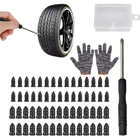 Tire Flat Fix Rubber Screws, Tirefix Kit, Screw Tight Tire Plug, 60PCS Tire Repair Rubber Nails Kit with 2 Sizes, Suitable for Car, Motorcycle, ATV, Truck, Tire Puncture Repair (60pcs)