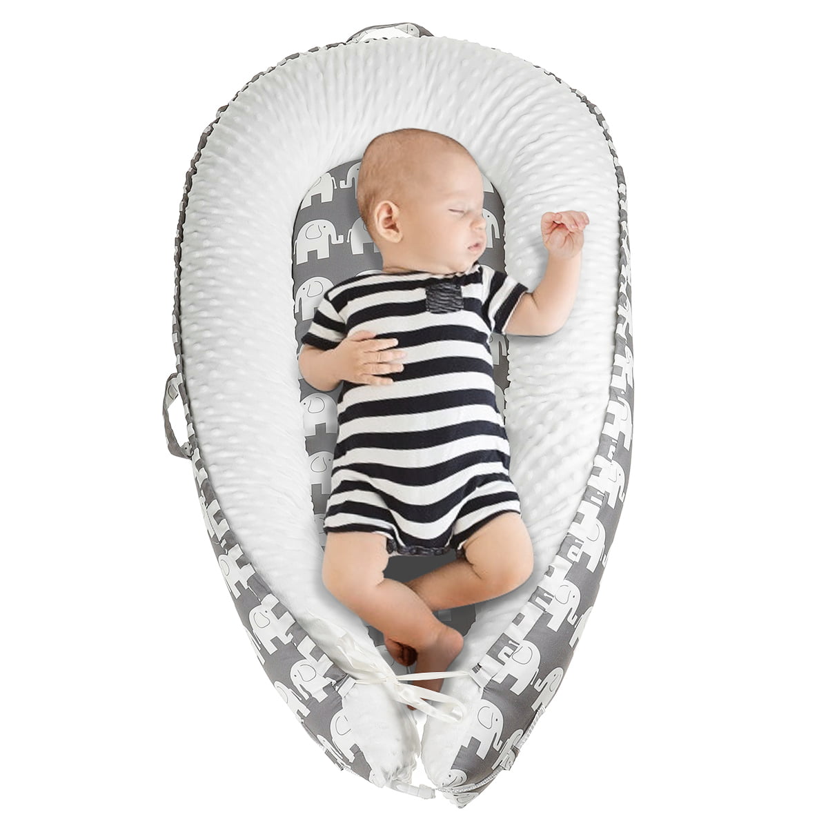 Cute Elephant Portable Cotton and Breathable Transser Newborn Lounger White Ultra-Comfortable Nest for Babies Perfect for Co-Sleeping 