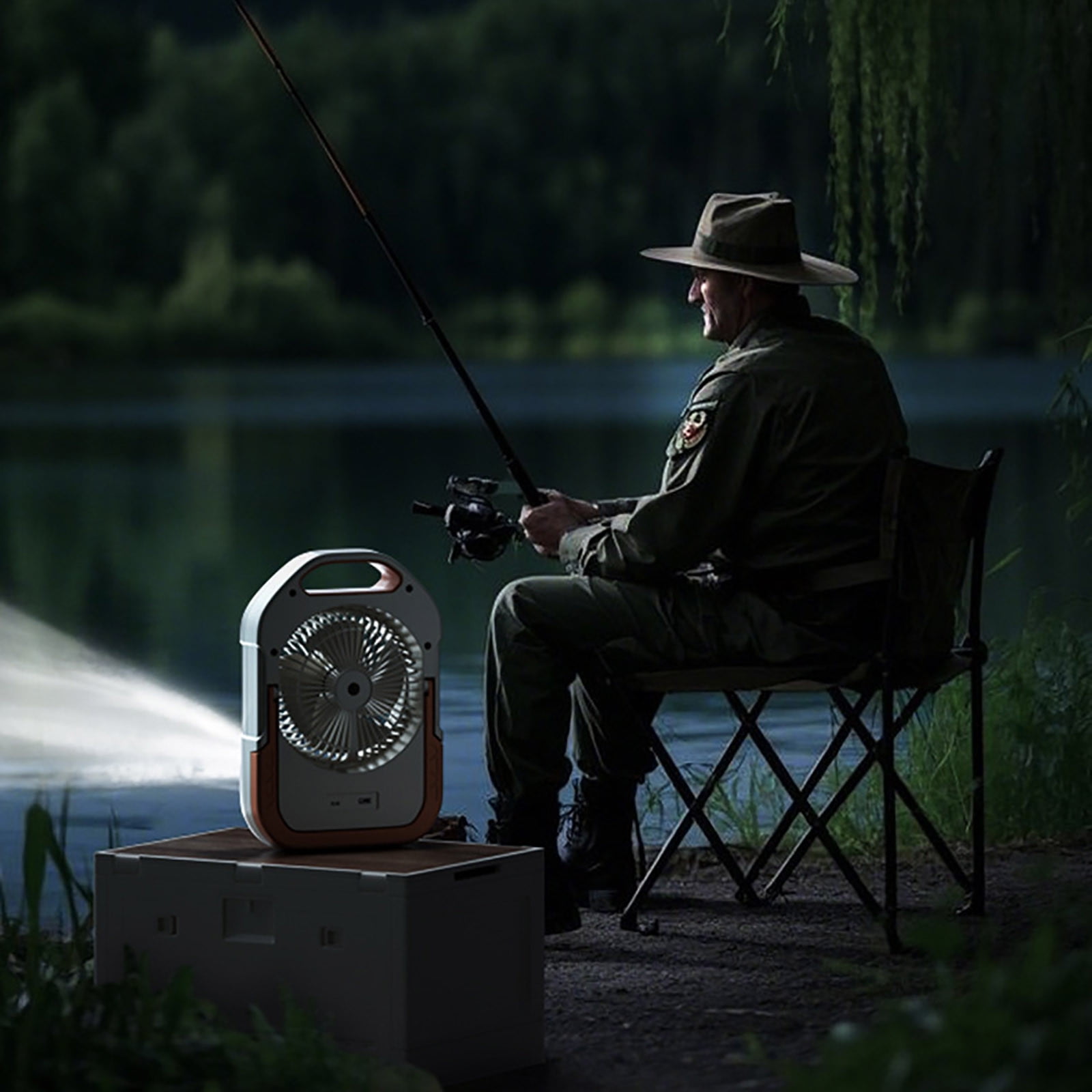 SDJMa Portable Camping Fan, 12 Inch Small Desk Fan with Adjustable Wind Speeds, LED Night Light, 8H Timer, Rechargeable Battery Powered Travel Fan for Outdoor Camping Fishing Hiking