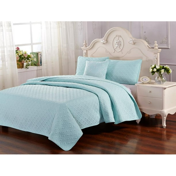 Carrie Collection 4 Piece Aqua Quilt Set - Soft Microfiber Bedspread ...