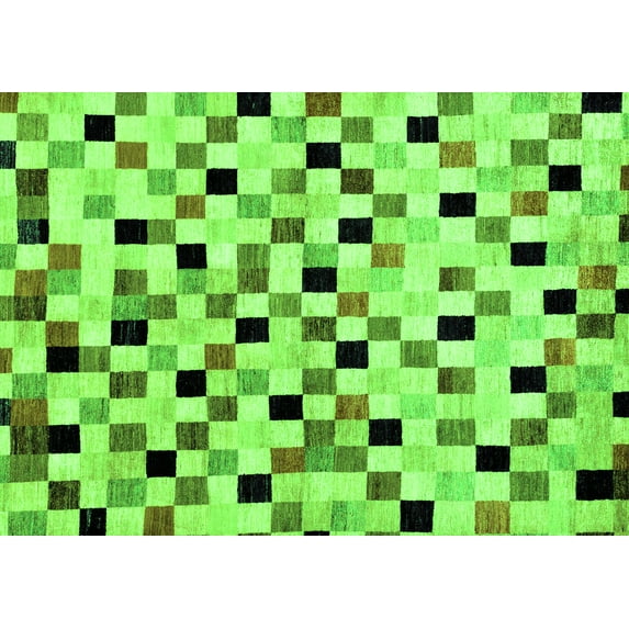 Ahgly Company Indoor Rectangle Checkered Green Modern Area Rugs, 8' x 12'