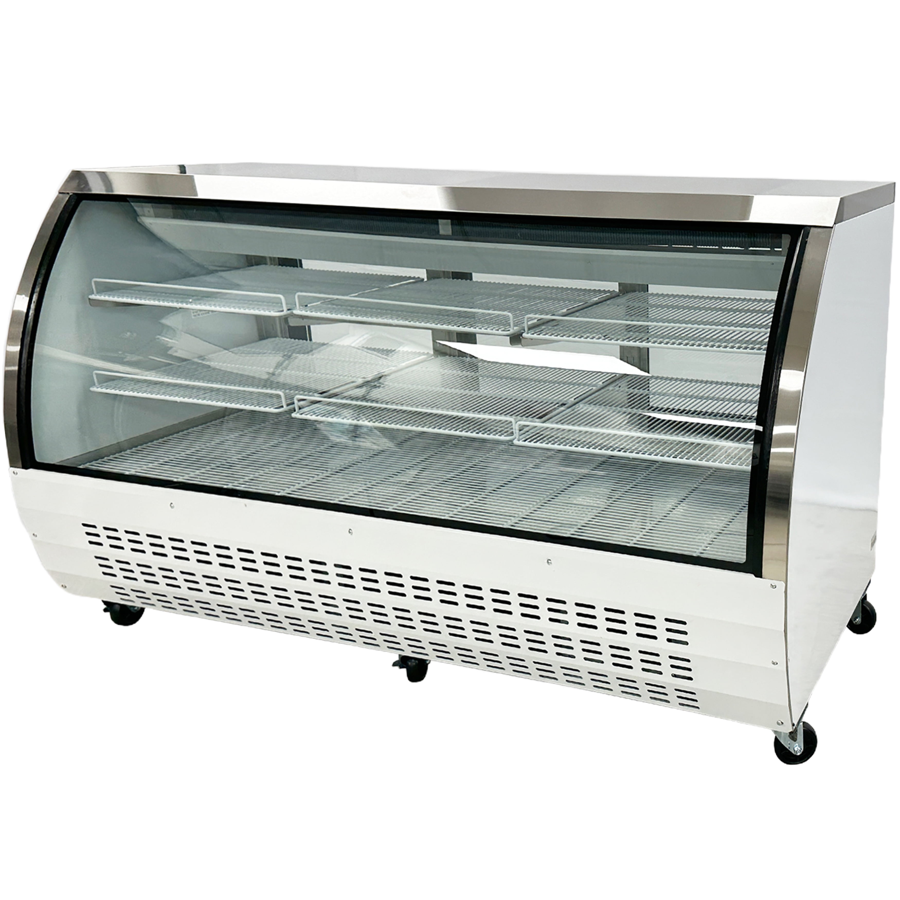 82" Commercial Refrigerated Deli Display Case – Curved Glass Meat & Deli Refrigerator,  Self-Contained Merchandiser with Adjustable Shelves and LED Lighting, Ideal for Grocery Stores, Butcher Shops