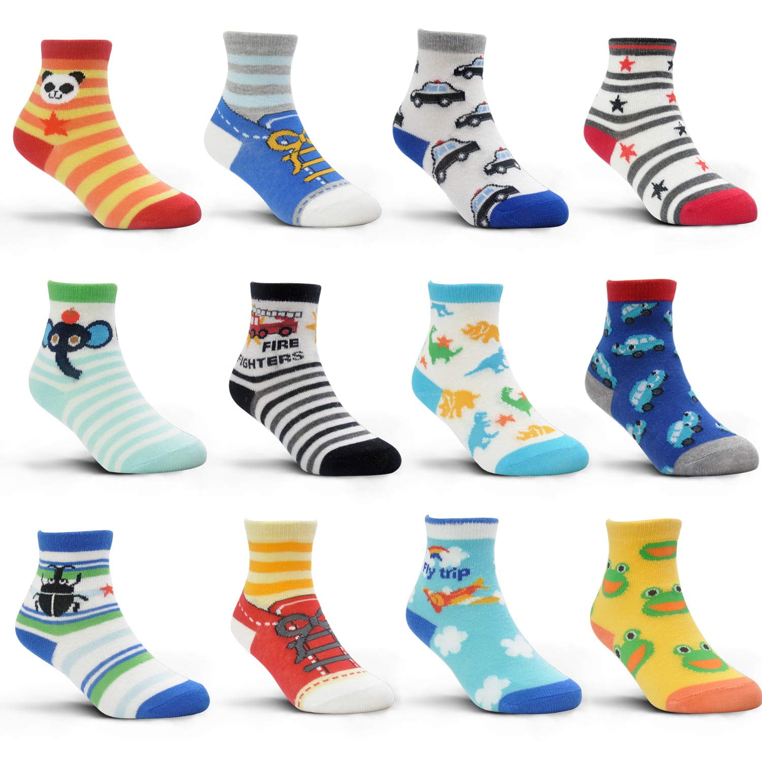 12 Pairs Kids Non Slip Skid Socks Grips Sticky Slippery Cotton Crew Socks For 1-3/3-5/5-7 Years Old Children Youth Boy Girl
