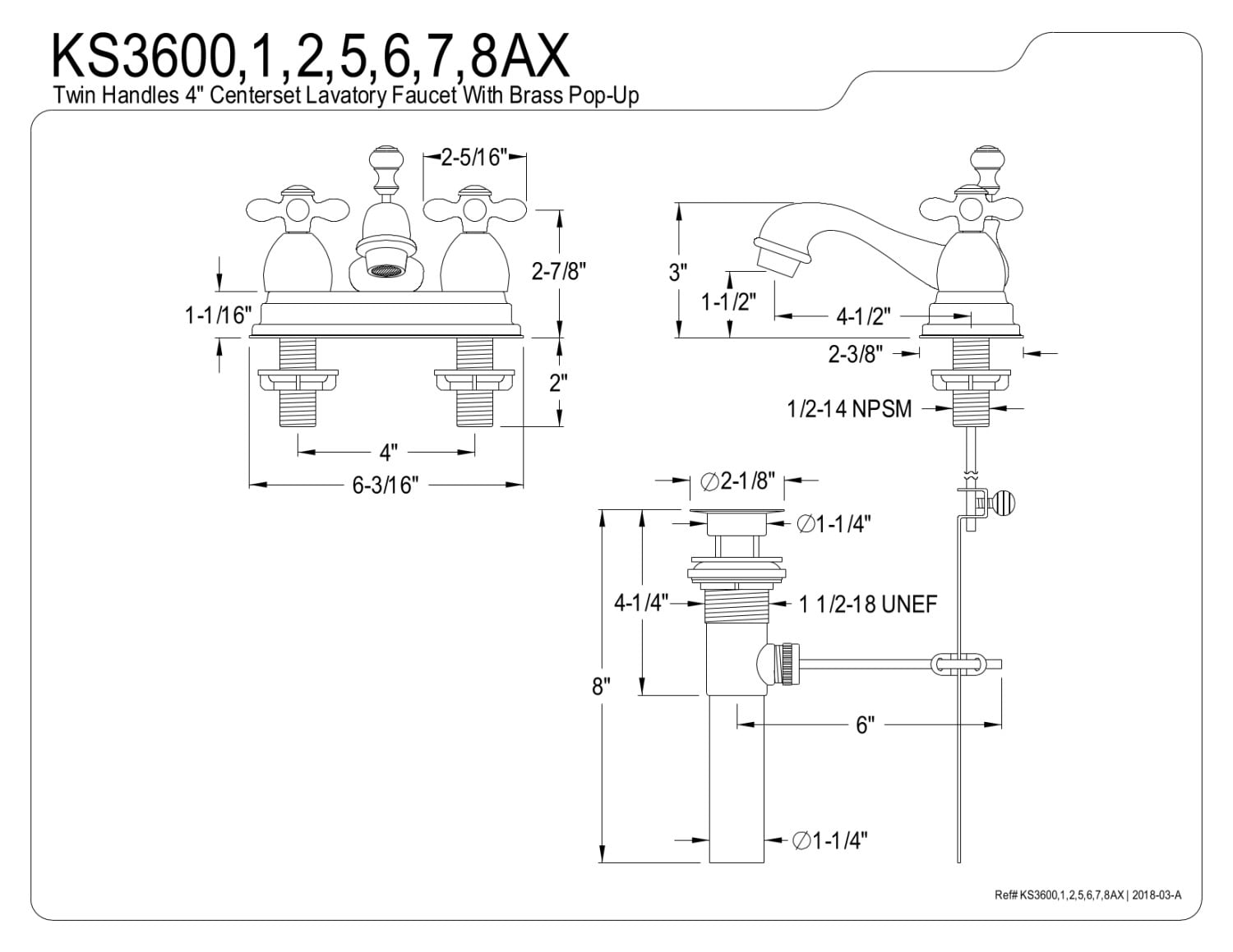 Kingston Brass KS3607AX 4 in. Centerset Bathroom Faucet, Brushed Brass