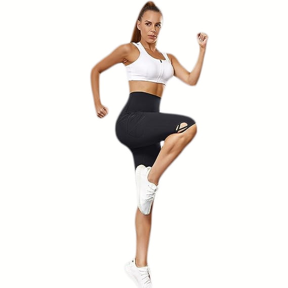 Nebility Capri Yoga Pants for Women Compression Workout Running Leggings High Waist(BLack, 2XL)