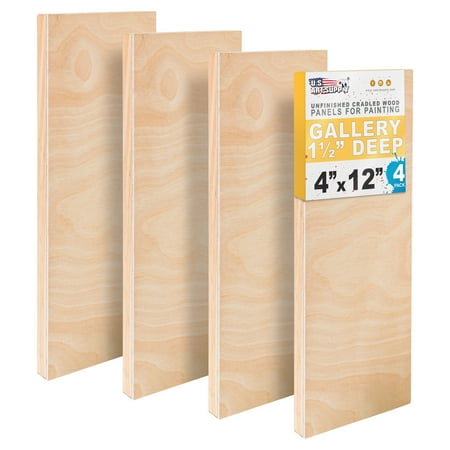 U.S. Art Supply 4 x 12 Unfinished Cradled Wood Panels for Painting, Gallery 1-1/2 Deep (4 Pack) - Artist Depth Wooden Wall Canvases - Mixed-Media Craft, Acrylic, Oil, Encaustic, Paint Pouring‼️missing another 2pack‼️