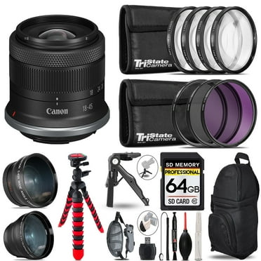 Canon RF-S 18-45mm f/4.5-6.3 IS STM Lens   3 Lens Kit   Tripod   Backpack - 64GB Accessory Bundle (International Version)