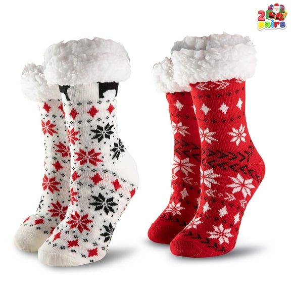 Joyfy 2 Pack Christmas Socks Fuzzy Socks for Women,Comfy Crew Fuzzy Sock Slippers for Women Adults,Christmas Gifts for Women