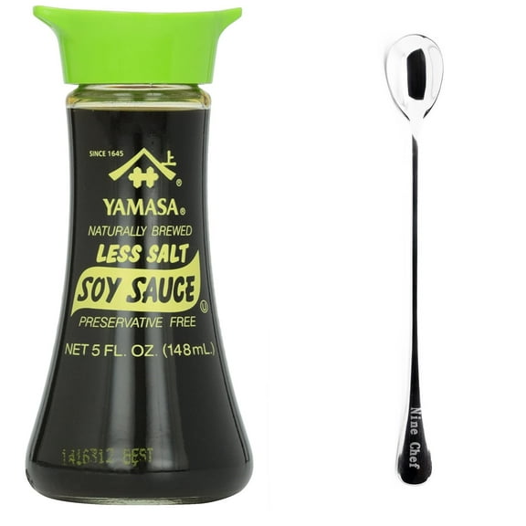 NineChef Bundle - Yamasa - Less Salt Soy Sauce 5 Fl. Oz ( Pack 1) + 1 NineChef Spoon