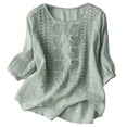 thumbnail image 4 of DHFJKG Boho T Shirts For Women Floral Embroidered Loose Fit Half Sleeve Breathable Linen Summer Top Beach Vacation Clothes Versatile Tops, 4 of 4