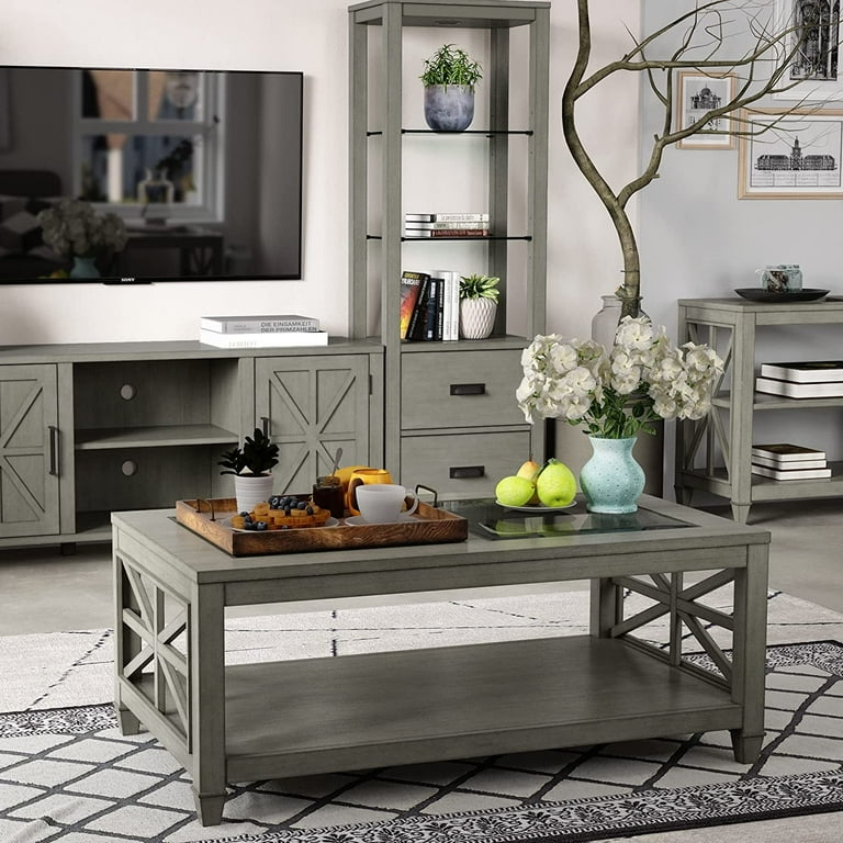 Solid wood on sale grey coffee table