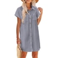 thumbnail image 2 of Women's Short Sleeve Shirt Dress – Collared Button Front Mini Dress with Dual Chest Pockets, 2 of 5
