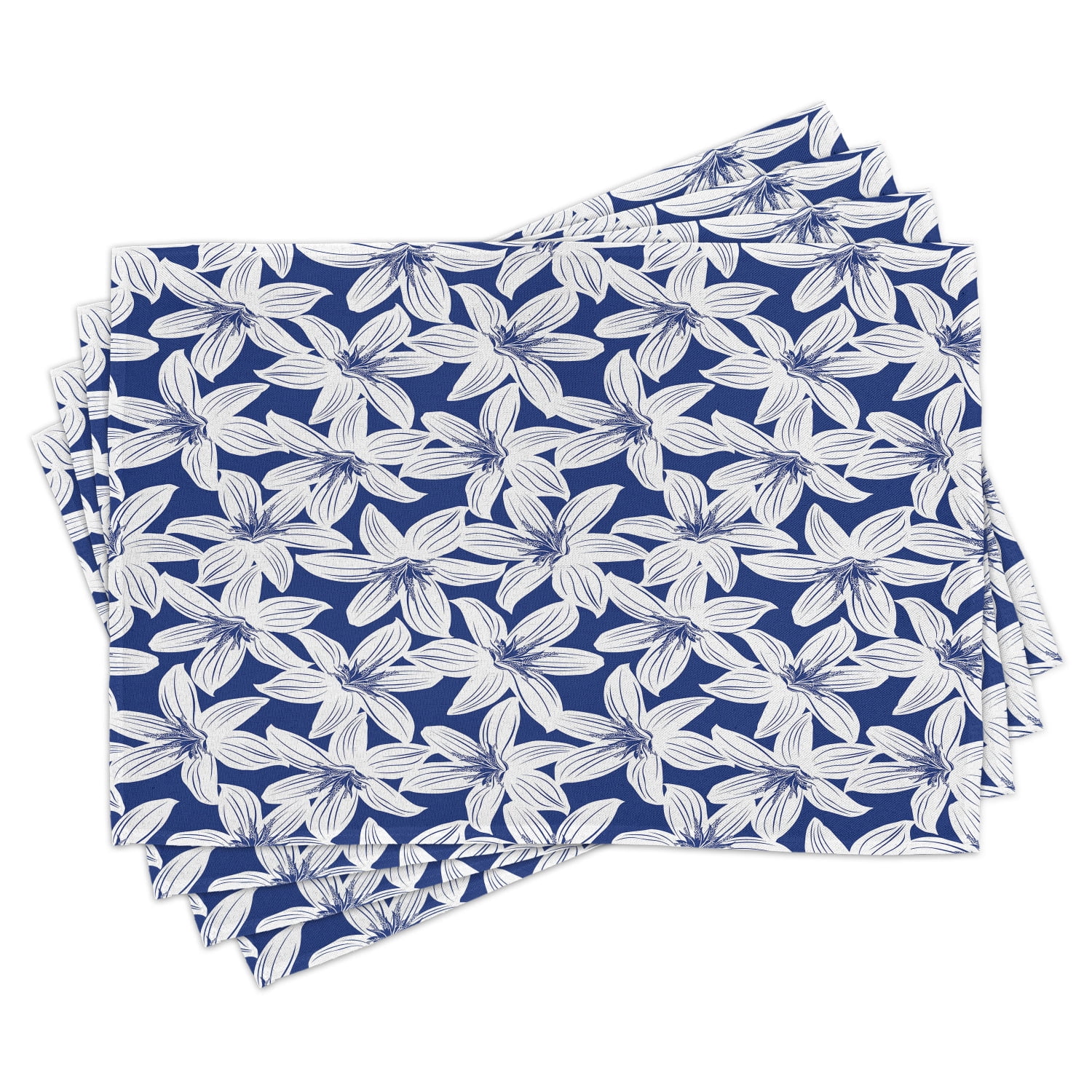 Navy Placemats Set of 4 Tropical Hibiscus Flower Petals Exotic Blossoms