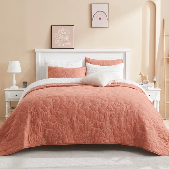 Wonderful Waffle Quilt Set 3 Piece Solid Bedding Set Light Grey - King