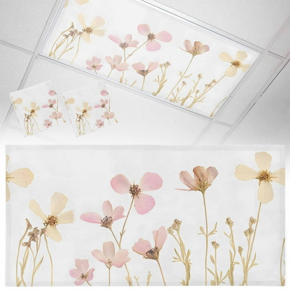 2 Pack Pink Beige Flowers Fluorescent Light Covers for Ceiling Lights Spring Floral Magnetic Ceiling Light Covers Overhead Light Filters for Office Classroom Home