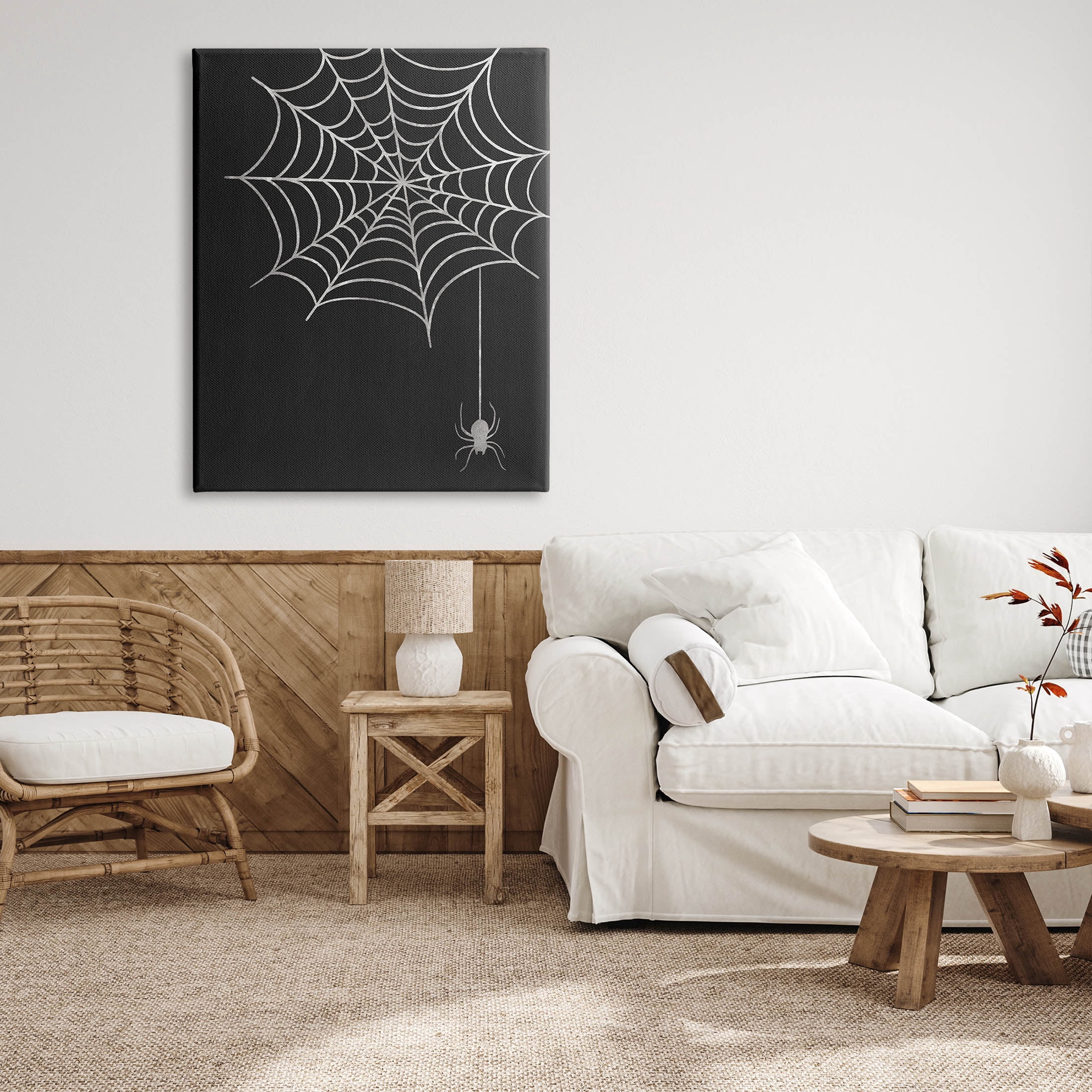Casual Black Hanging Spider Web Holiday Graphic Art Gallery Wrapped Canvas Print Wall Art
